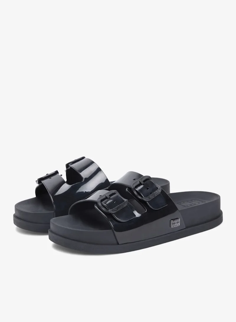Tommy Jeans Black Double Buckle Strap Jelly Slides for Women | Best Price UAE